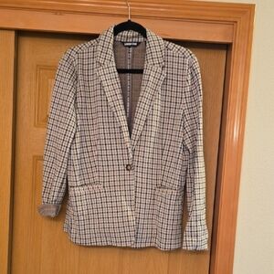 Lands' End Neutral Plaid Single-Button Blazer